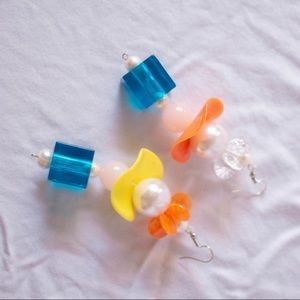 Yellow Orange & Blue Statement Earrings